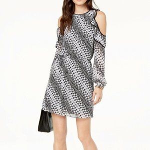 Michael Kors | Black & White Floral Dress | Long Sleeve | Cold Shoulder | Size L